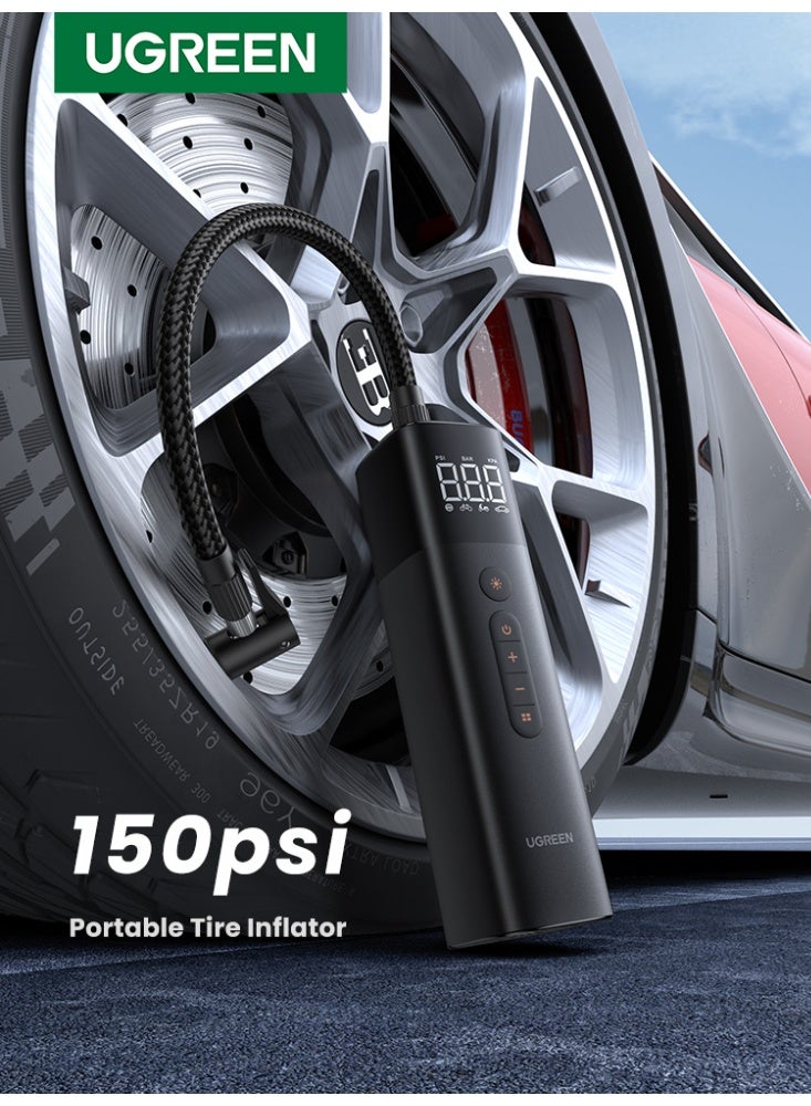 Ugreen Tire Inflator (0.2-10.3 bar / 3-150 psi) Electric Air Compressor, Portable Air Pump, Mini Tire Pump with Digital LED Display, LED Light for Bicycles, Motorcycles, and Cars - Image 1